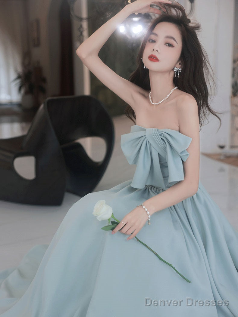 Blue A Line Long Prom Dress, Blue Formal Party Dress