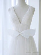 Blue A-Line Off Shoulder Tulle Flower Long Prom Dress, Blue Long Formal Dress