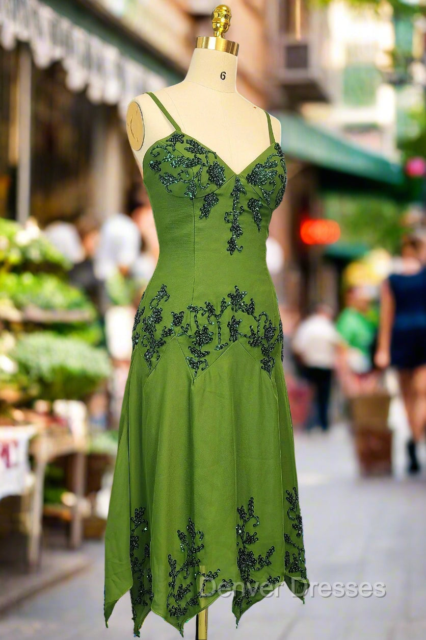 Green A line Prom Dress Spaghetti Straps Evening Dress Chiffon Formal Dress Secondary image