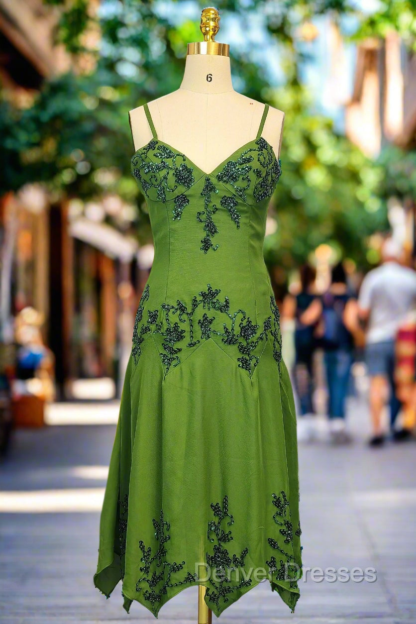 Green A line Prom Dress Spaghetti Straps Evening Dress Chiffon Formal Dress Main image