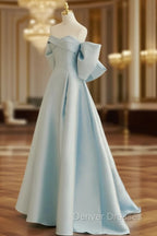 Blue A-Line Satin Long Prom Dress, Blue Satin Evening Dress