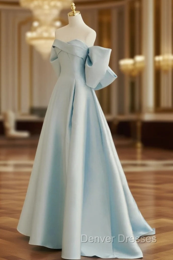 Blue A-Line Satin Long Prom Dress, Blue Satin Evening Dress