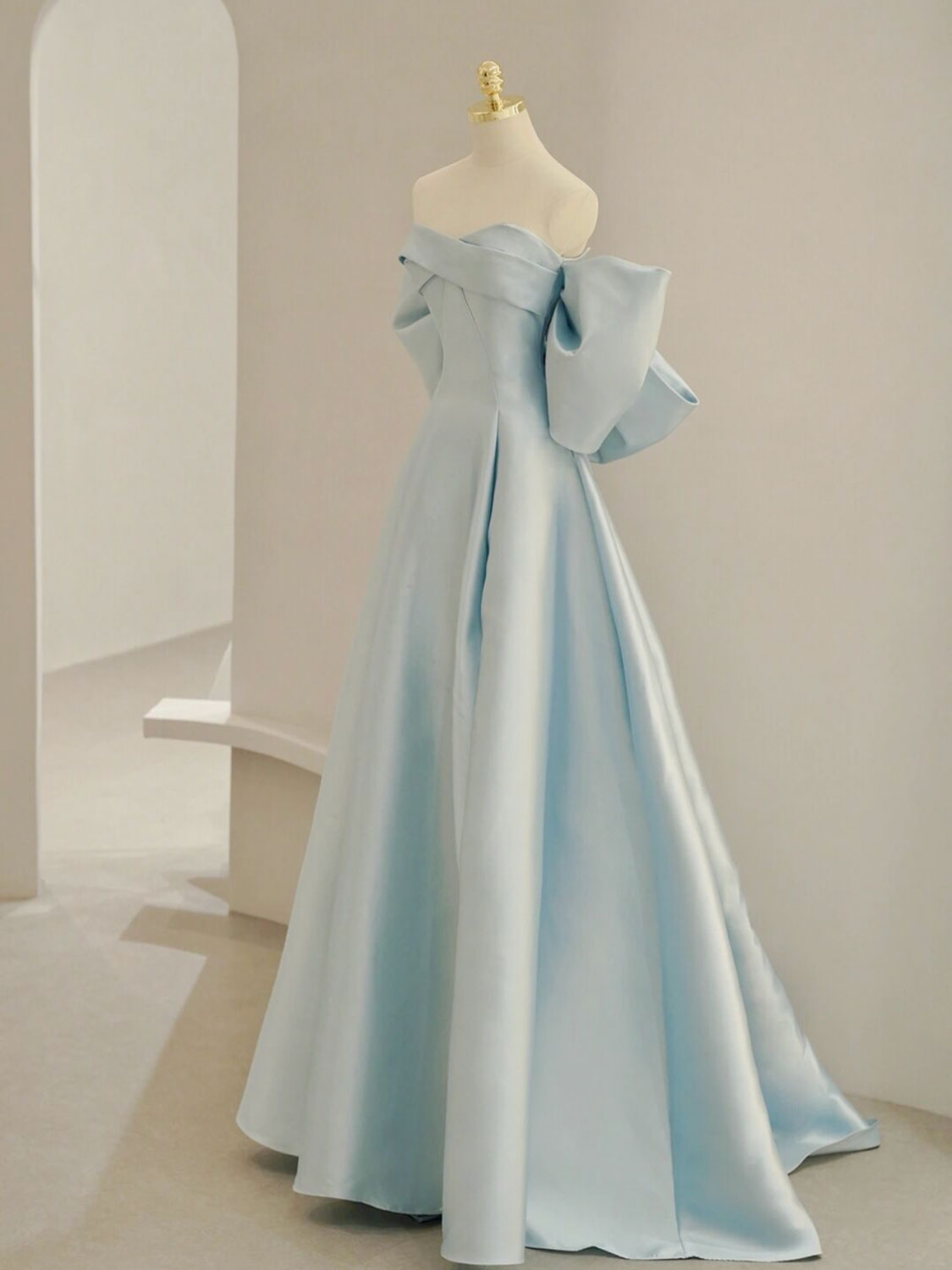 Blue A-Line Satin Long Prom Dress, Blue Satin Evening Dress Secondary image
