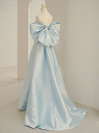 Blue A-Line Satin Long Prom Dress, Blue Satin Evening Dress