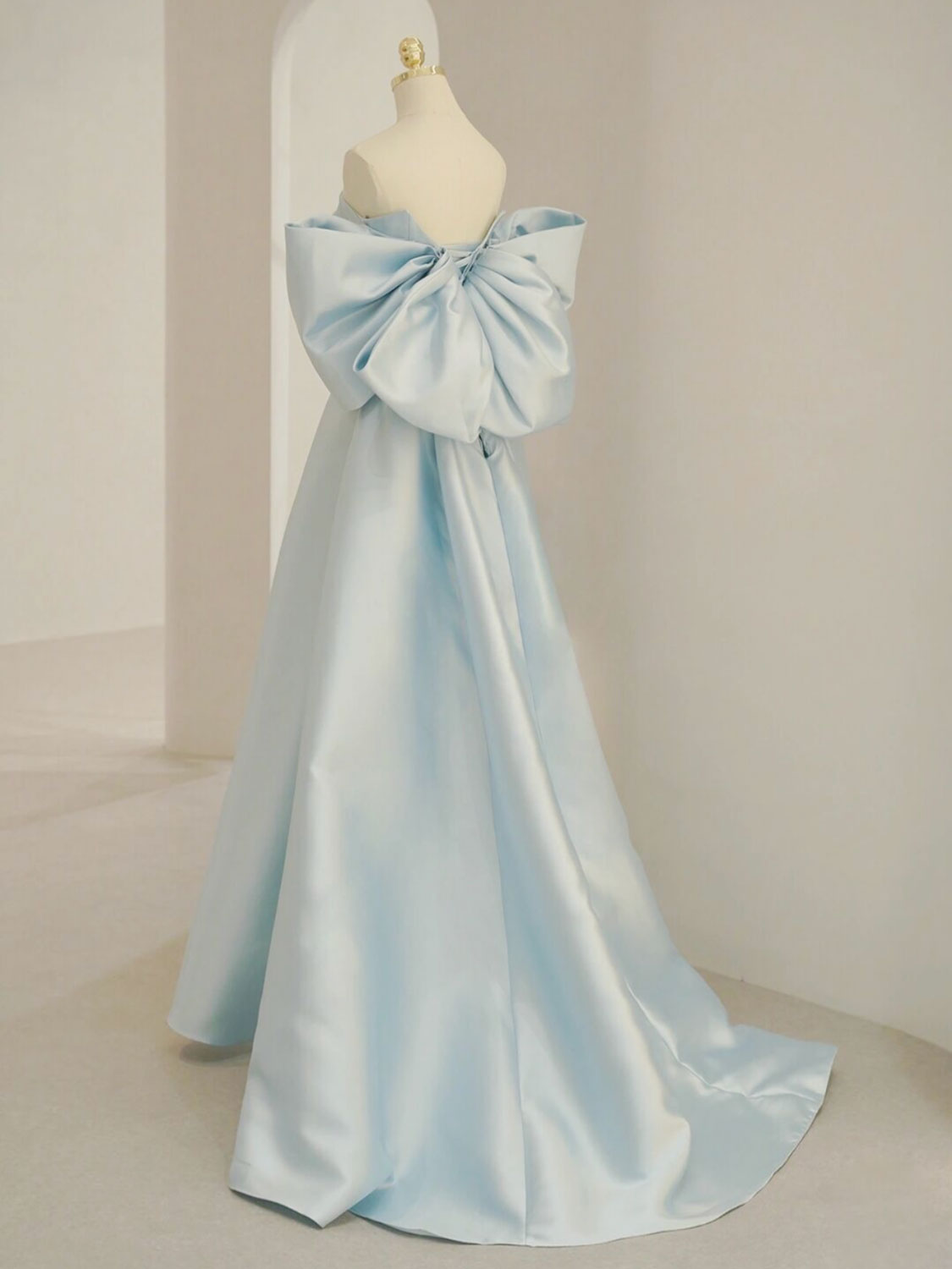 Blue A-Line Satin Long Prom Dress, Blue Satin Evening Dress