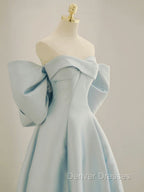 Blue A-Line Satin Long Prom Dress, Blue Satin Evening Dress