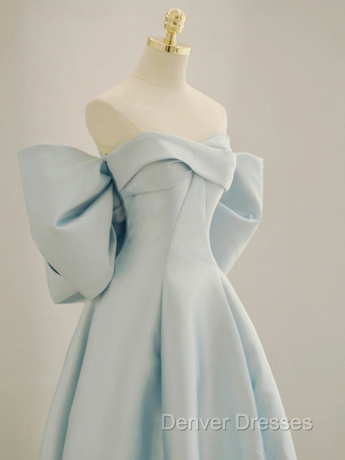 Blue A-Line Satin Long Prom Dress, Blue Satin Evening Dress