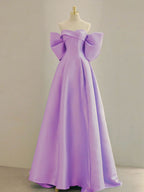 Blue A-Line Satin Long Prom Dress, Blue Satin Evening Dress