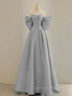 Blue A-Line Satin Long Prom Dress, Blue Satin Evening Dress