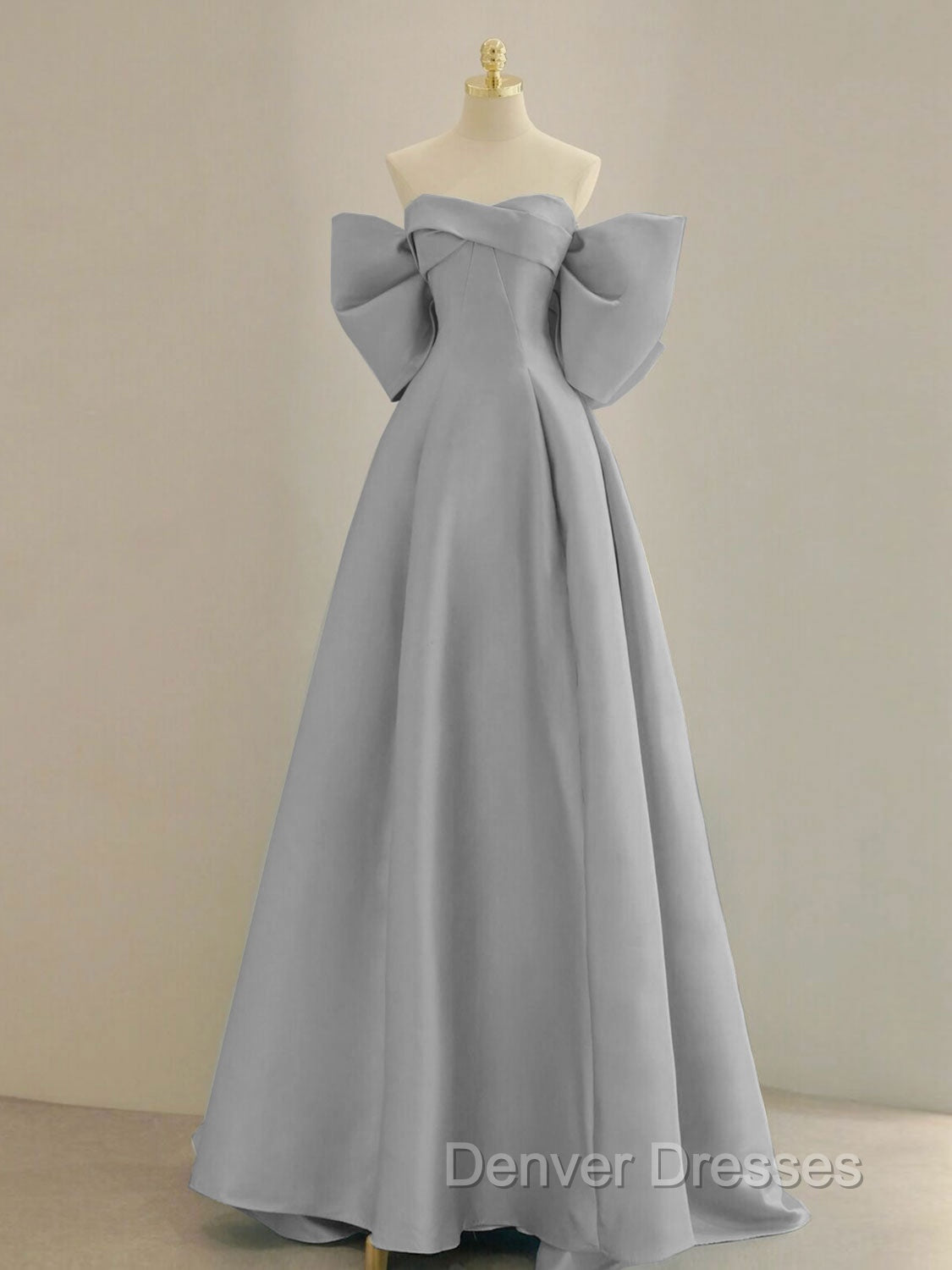 Blue A-Line Satin Long Prom Dress, Blue Satin Evening Dress