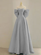 Blue A-Line Satin Long Prom Dress, Blue Satin Evening Dress