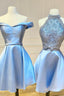 Blue A-Line Satin Short Prom Dress, Cute Mini Party Homecoming Dress