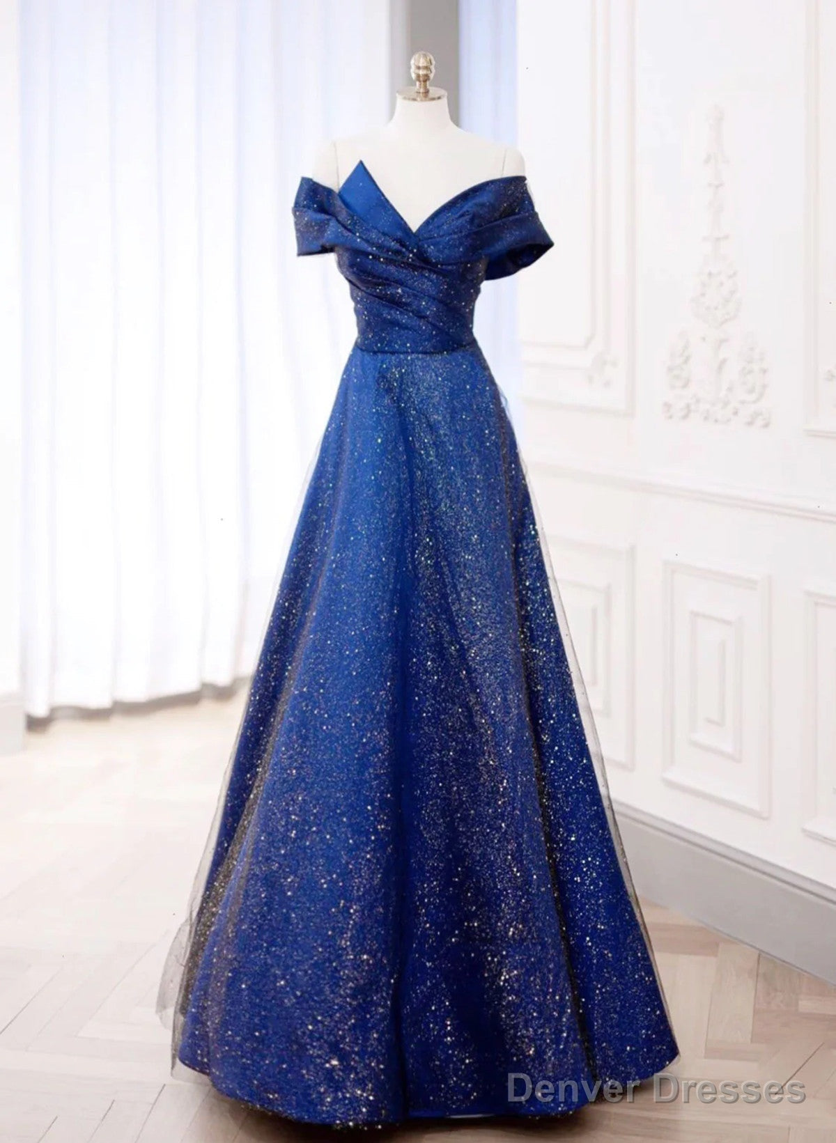 Blue A-Line Satin With Tulle Long Prom Dress, Blue Long Evening Dress Party Dress Main image