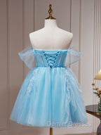 Blue A-Line Short Prom Dress, Cute Blue Homecoming Dress