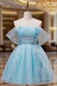 Blue A-Line Short Prom Dress, Cute Blue Homecoming Dress