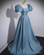 Blue A Line Short Sleeves Cute Prom Dress
