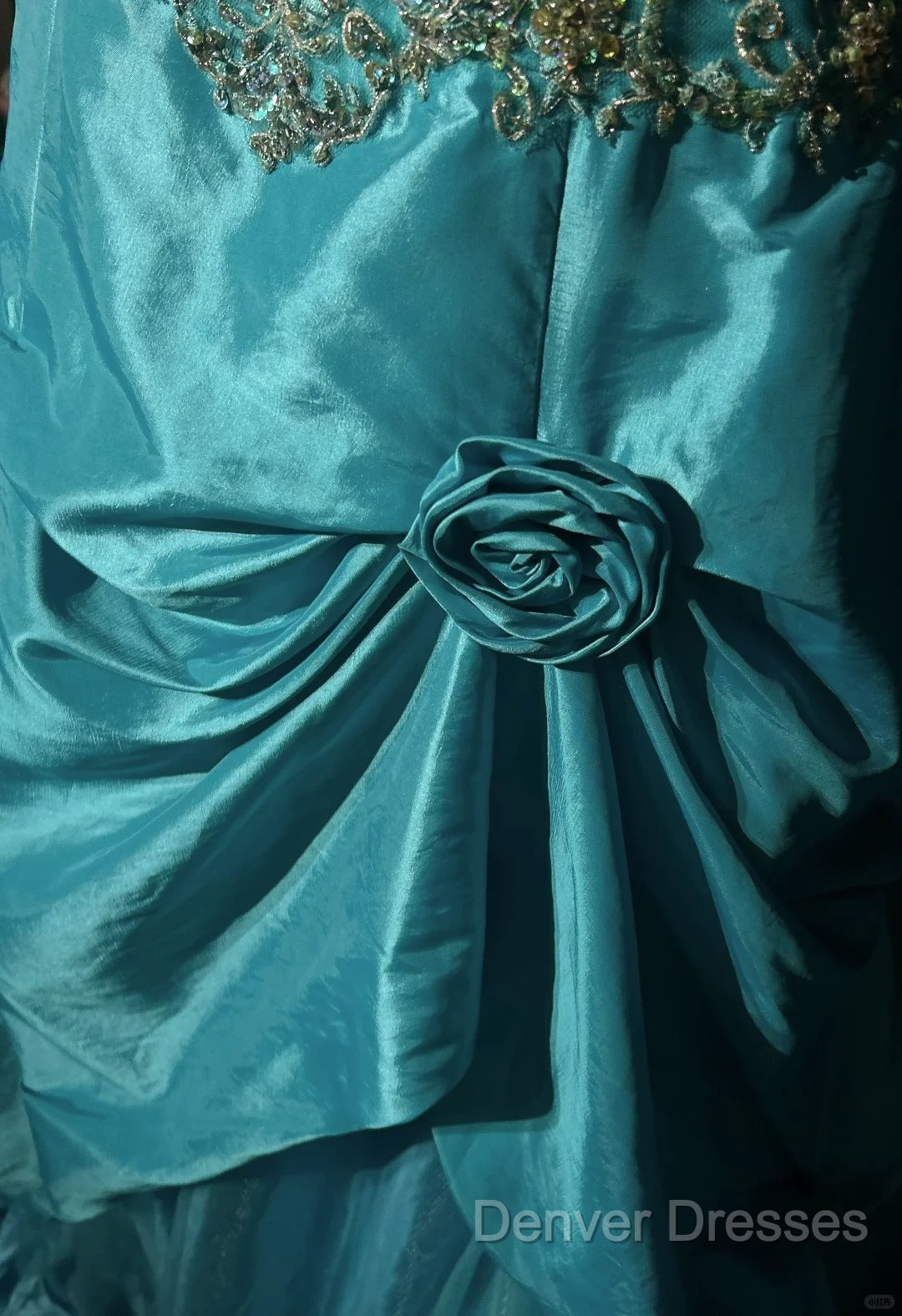 Blue A-Line Spaghetti Straps Satin Beaded Long Prom Dress Sweetheart Neck Applique Graduation Prom Dress