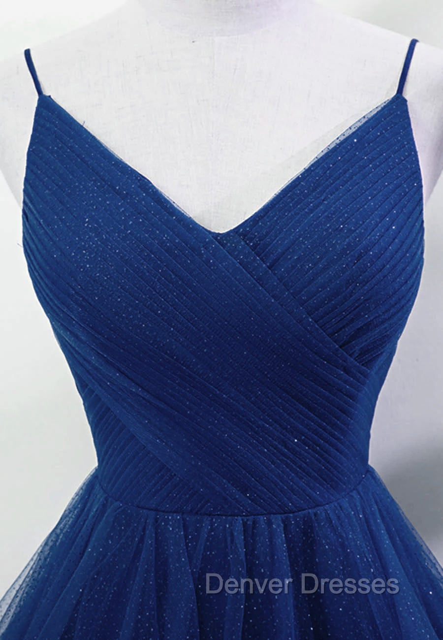 Blue A-line Straps Tulle Layers Long Party Dress, Blue Long Prom Dress Secondary image