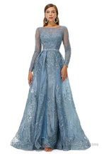 A-Line Tulle Beading Mermaid Long sleeves Prom Dresses with Overskirt