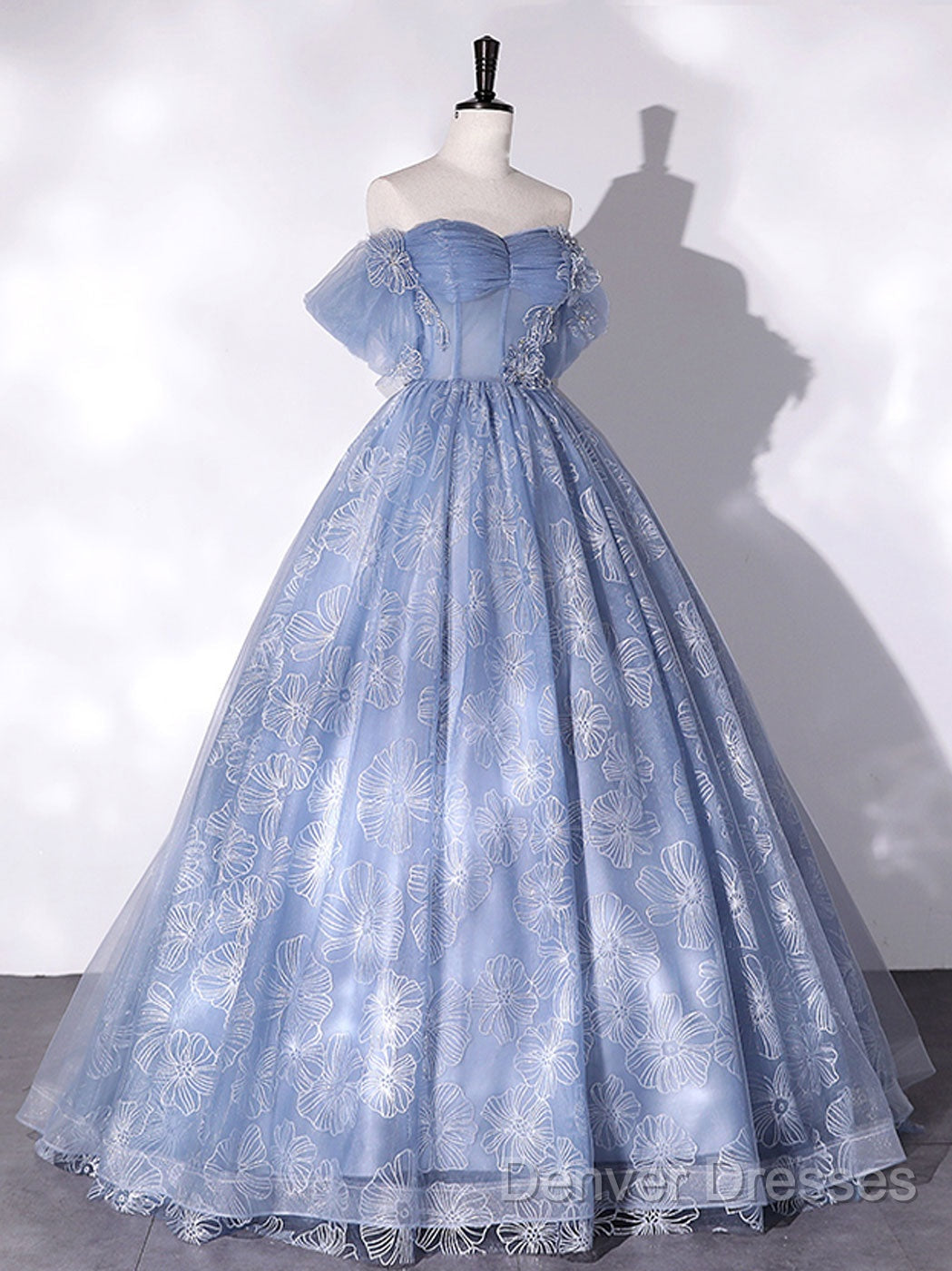 Blue A-Line Tulle Lace Long Prom Dress, Blue Formal Graduation Dress Secondary image