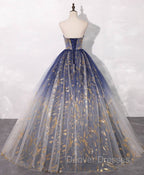 Blue A line Tulle Lace Long Prom Dress, Tulle Formal Blue Graduation Dress