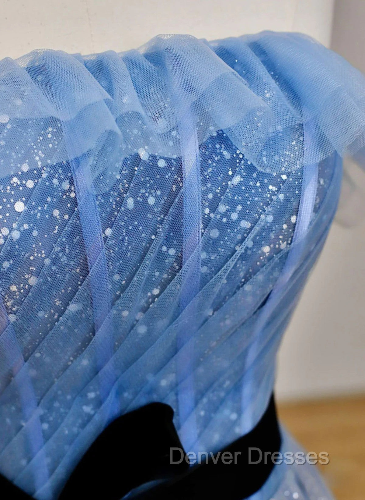 Blue A-Line Tulle Long Party Dress With Belt, Blue Evening Dress Prom Dress Secondary image