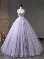 Blue A-Line Tulle Long Prom Dress, Blue Formal Sweet 16 Dress