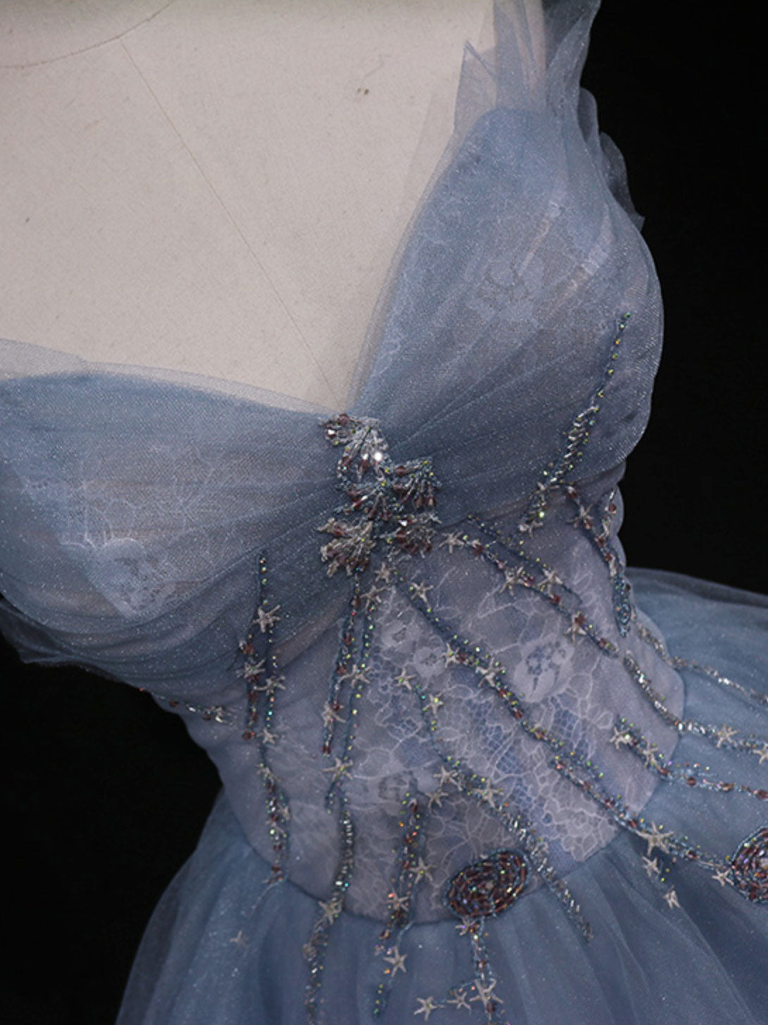 Blue A-Line Tulle Long Prom Dress, Blue Tulle Formal Graduation Dress Secondary image