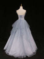 Blue A-Line Tulle Long Prom Dress, Blue Tulle Formal Graduation Dress