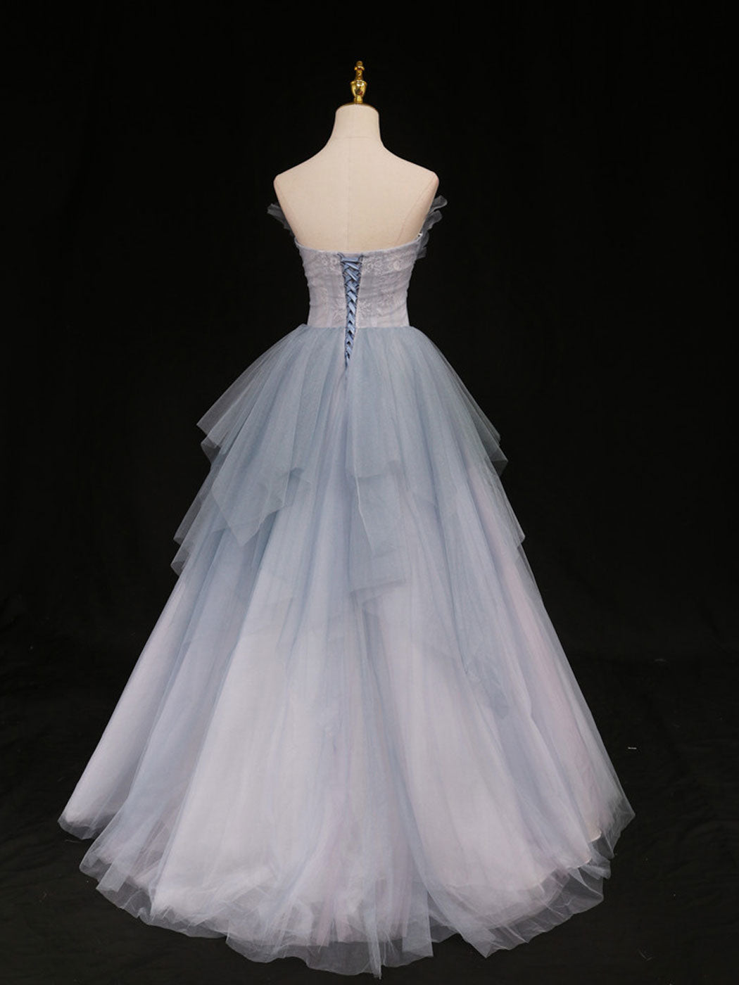 Blue A-Line Tulle Long Prom Dress, Blue Tulle Formal Graduation Dress
