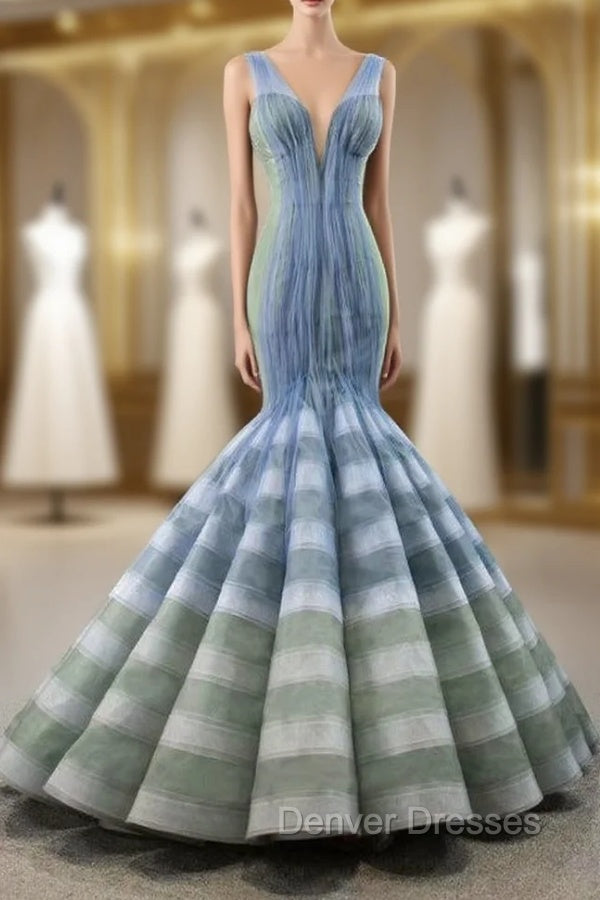 Blue And Green Mermaid V-neck Pleats Prom Dress Main image