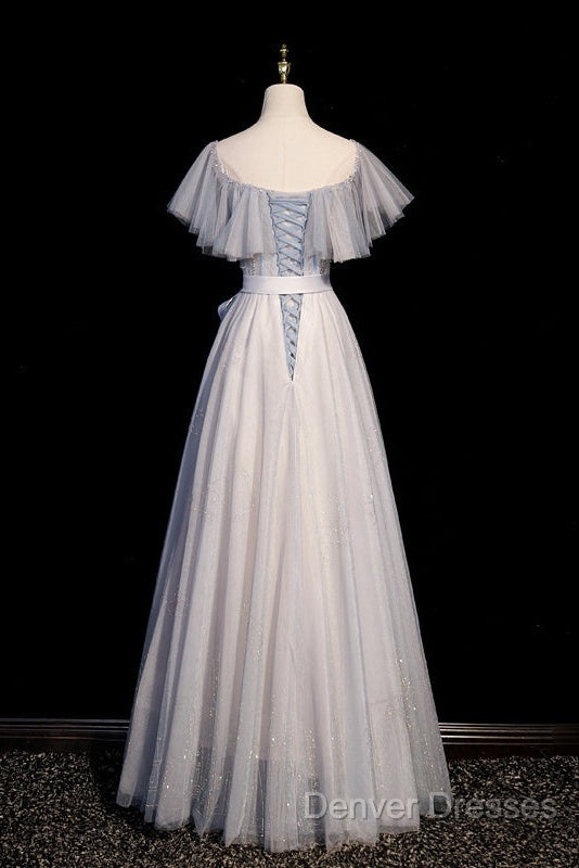 Blue And Pink Beaded Tulle Lovely A-Line Long Party Dress, Tulle Evening Dress Prom Dress Secondary image