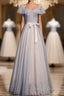 Blue And Pink Beaded Tulle Lovely A-Line Long Party Dress, Tulle Evening Dress Prom Dress
