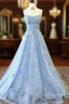 Blue Backless Lace Prom Dress, Open Back Blue Lace Formal Evening Graduation Dress