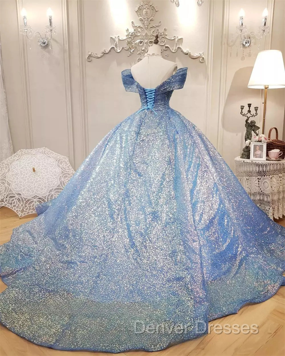 Blue Ball Gown Off-the-shoulder Sequins Quinceanera Dress Secondary image