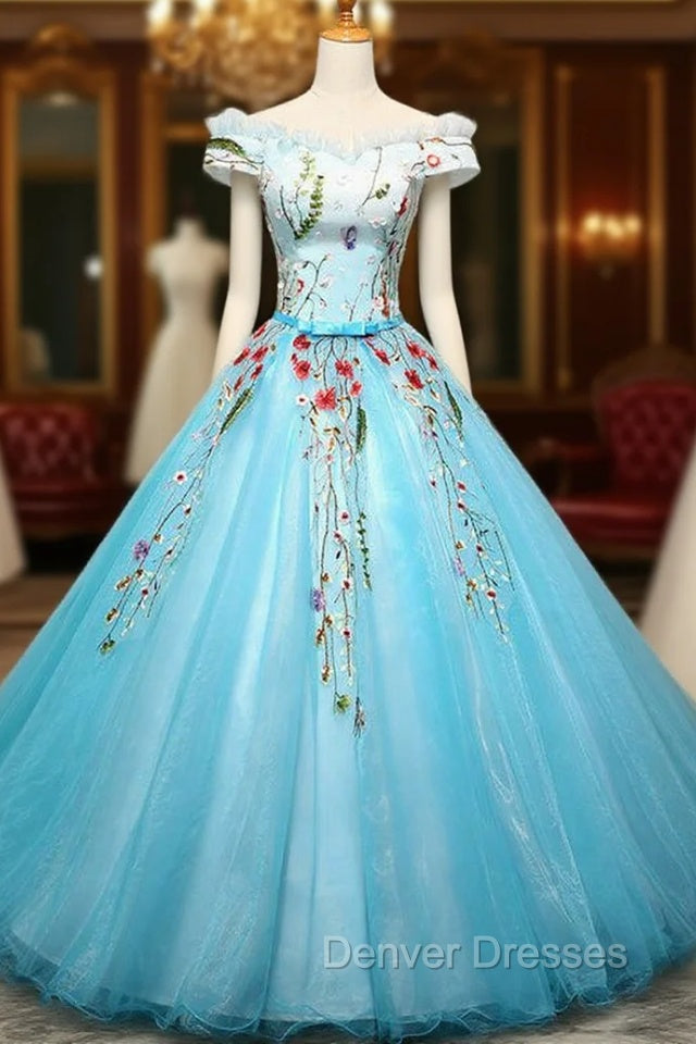 Blue Ball Gown Off The Shoulder Tulle Quinceanera Dress Main image
