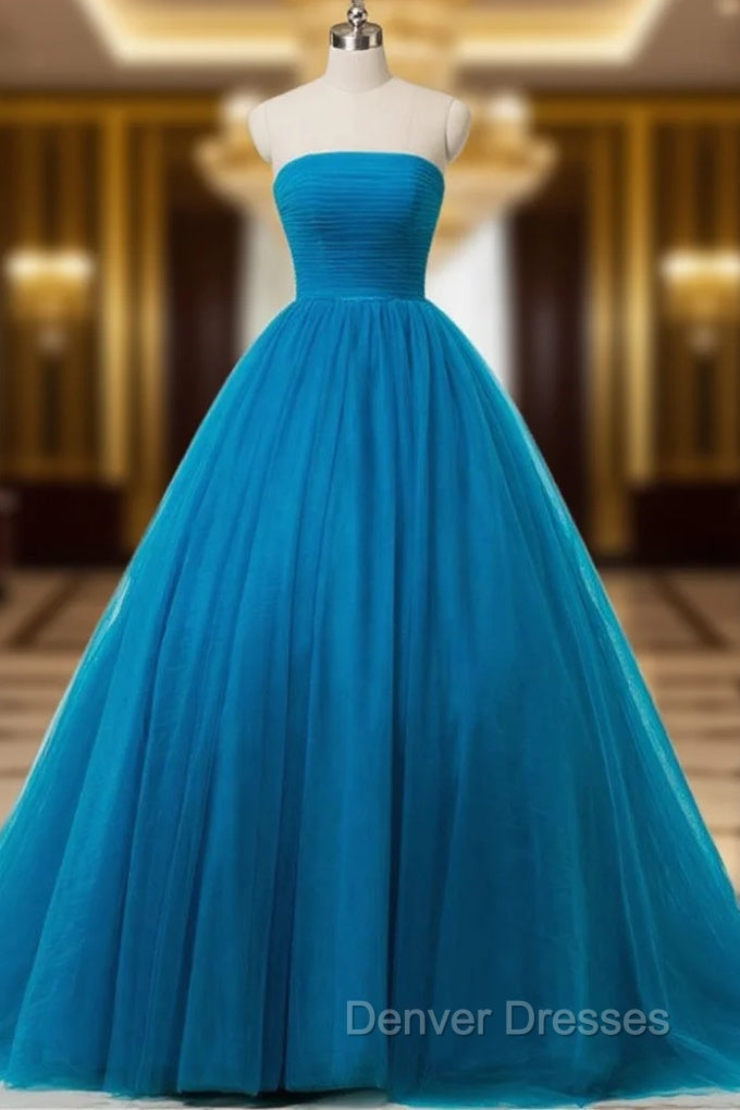 Blue Ball Gown Strapless Tulle Backless Wedding Dress Main image