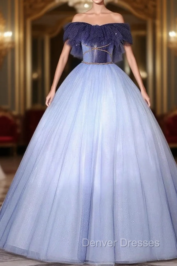 Blue Ball Gown Tulle Off the Shoulder Quinceanera Dress Main image
