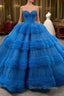 Blue Ball Gown Tulle Pink Tulle Pleats Beading Prom Dress