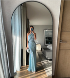Blue Beaded Fashion One Shoulder Long Prom Dress Evening Dress