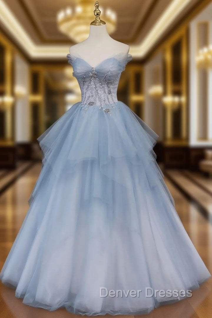 Blue Beaded Sweetheart Long Evening Dress Blue Prom Dress prom Dress shops Main image