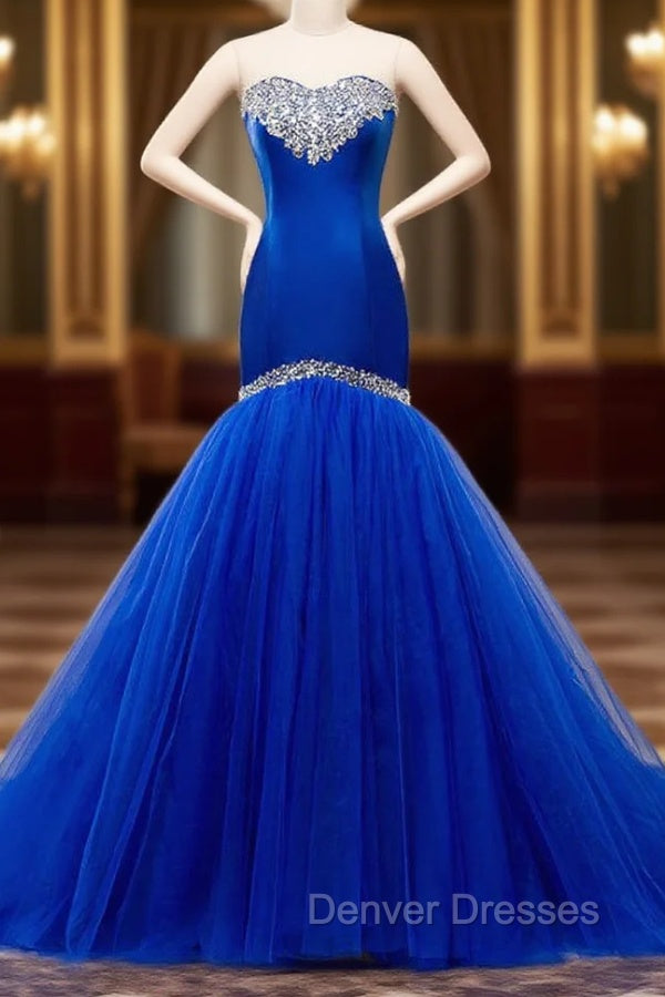 Blue Bodice Lace Up Mermaid Sweetheart Tulle Wedding Dress Main image