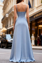 Blue Chiffon A Line Long Bridesmaid Dress