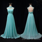 Blue Chiffon Lace And Beaded Cap Sleeves Prom Party Dress, A-Line Chiffon Formal Dress