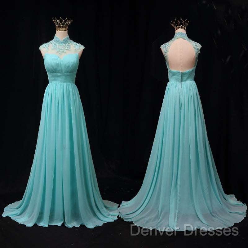Blue Chiffon Lace And Beaded Cap Sleeves Prom Party Dress, A-Line Chiffon Formal Dress