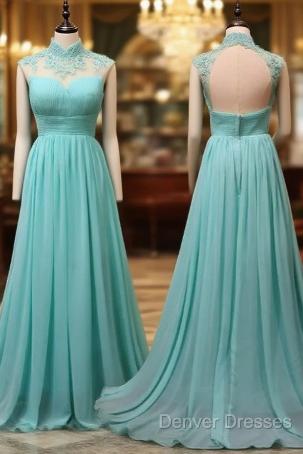 Blue Chiffon Lace And Beaded Cap Sleeves Prom Party Dress, A-Line Chiffon Formal Dress Main image