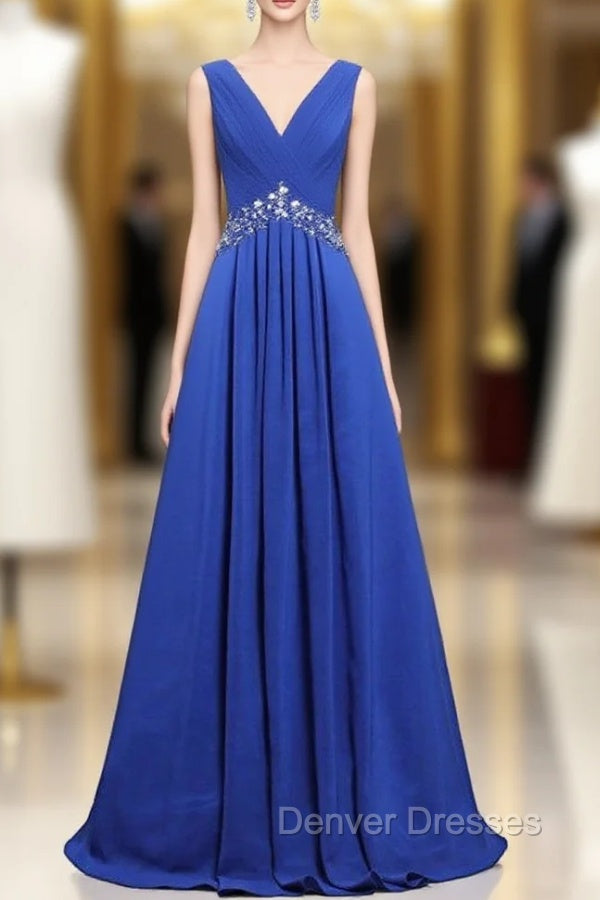Blue Chiffon V-neck Floor Length Bridesmaid Dress Main image