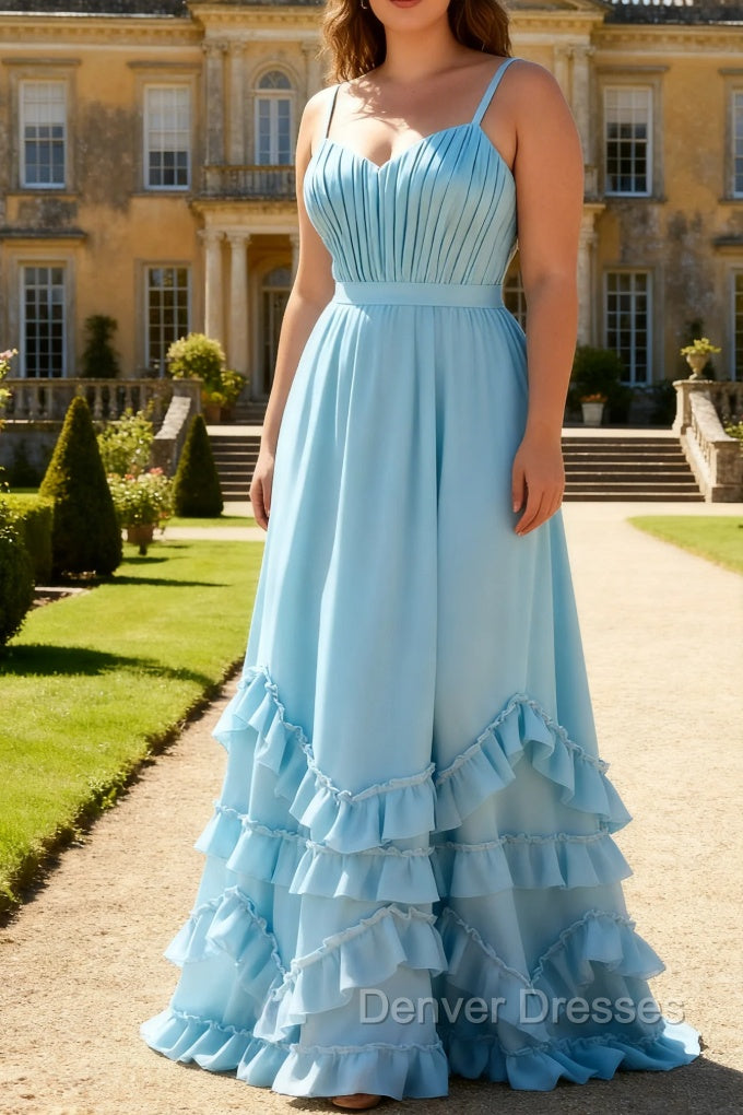 Blue Corset A Line Ruffle Bridesmaid Dress Main image