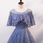 Blue Elegant A-Line Long Prom Dress, Blue Evening Gown Graduation Dress