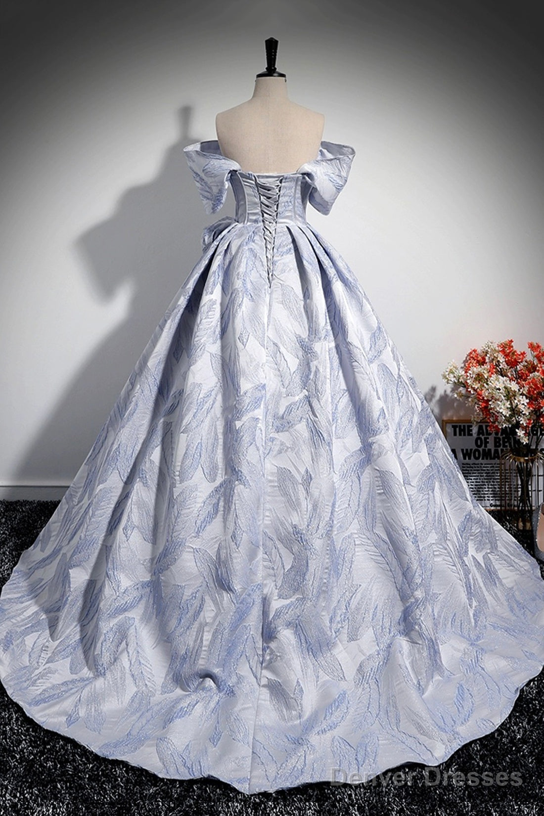 Blue Floor Length Tulle Prom Dress, Off The Shoulder A-Line Evening Party Dress Secondary image